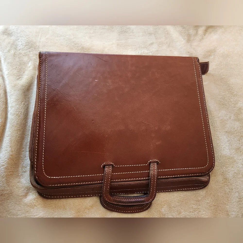 Vintage 1940s 1950s Brown Top Grain Cowhide Leather Portfolio Briefcase by Rexbi